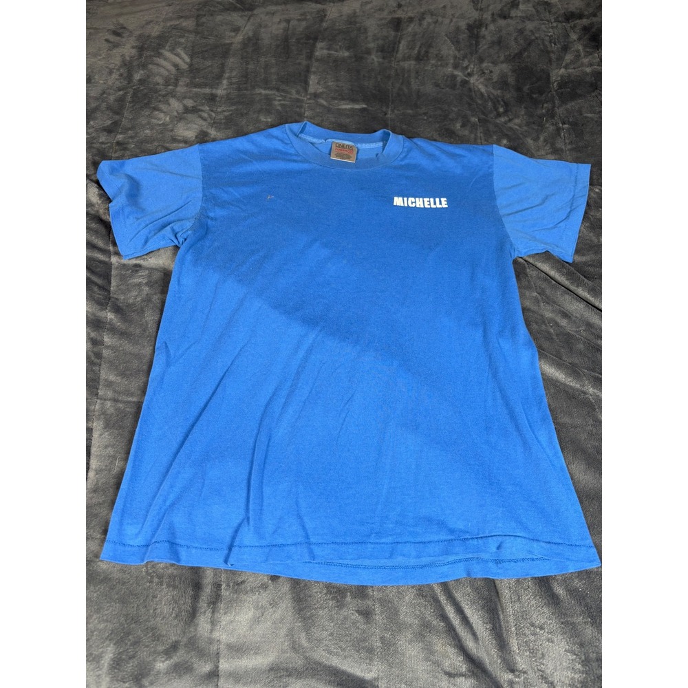 Vintage Oneita Power 50 Plus T Shirt Michelle Blue Mens Size Medium Cotton Blend